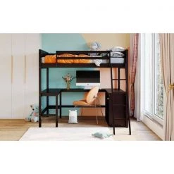 Espresso Full Size Wood Loft Bed Frame with Bookshelves and L-shaped Desk, Full Kids Wood Loft Bed with Inclined Ladder by ANBAZAR -ANBAZAR Sales espresso anbazar loft beds 02105anna p 31 1000