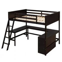 Espresso Full Size Wood Loft Bed Frame with Bookshelves and L-shaped Desk, Full Kids Wood Loft Bed with Inclined Ladder by ANBAZAR -ANBAZAR Sales espresso anbazar loft beds 02105anna p 44 1000