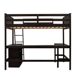 Espresso Full Size Wood Loft Bed Frame with Bookshelves and L-shaped Desk, Full Kids Wood Loft Bed with Inclined Ladder by ANBAZAR -ANBAZAR Sales espresso anbazar loft beds 02105anna p 76 1000