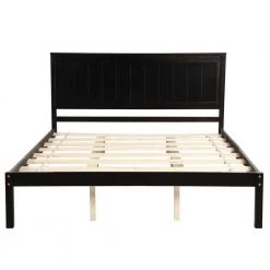 Queen Size Espresso Bed Frame with Headboard, Wood Queen Size Platform Frame, No Box Spring Needed by ANBAZAR -ANBAZAR Sales espresso anbazar platform beds 00086anna c3 1000