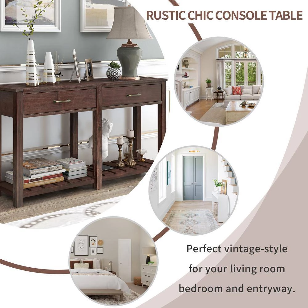 Espresso Farmhouse Console Table Sofa Table with Drawers and Shelf, Living Room Narrow Entryway Table Hallway Table by ANBAZAR 10 Espresso Farmhouse Console Table Sofa Table with Drawers and Shelf, Living Room Narrow Entryway Table Hallway Table by ANBAZAR - Image 10