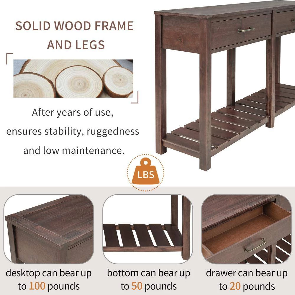Espresso Farmhouse Console Table Sofa Table with Drawers and Shelf, Living Room Narrow Entryway Table Hallway Table by ANBAZAR 8 Espresso Farmhouse Console Table Sofa Table with Drawers and Shelf, Living Room Narrow Entryway Table Hallway Table by ANBAZAR - Image 8
