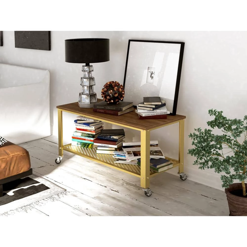 2-Tier Gold Coffee Table with Wheels and Mesh Shelf by ANBAZAR 10 2-Tier Gold Coffee Table with Wheels and Mesh Shelf by ANBAZAR - Image 10
