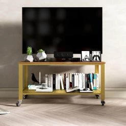 2-Tier Gold Coffee Table with Wheels and Mesh Shelf by ANBAZAR 13 2-Tier Gold Coffee Table with Wheels and Mesh Shelf by ANBAZAR -ANBAZAR Sales gold anbazar coffee tables d 001292 j c3 1000