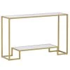 Modern 3-Piece Table Sets, Metal with Stained White Tempered Glass, 2-Tier End Table + Side Table + Coffee Table, Gold by ANBAZAR