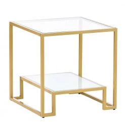 Modern 3-Piece Table Sets, Metal with Stained White Tempered Glass, 2-Tier End Table + Side Table + Coffee Table, Gold by ANBAZAR -ANBAZAR Sales gold anbazar end side tables d 001261 w 77 1000