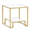 22 in. Minimalist Square Glass End Table, Metal with Stained White Tempered Glass, 2-Tier Sofa Side Table, Gold by ANBAZAR