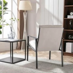 Rustic Gray Metal Frame Linen Cushion Arm Chair (Set of 1), Sofa Chair Lounge Chair with Removable Cushion and Backrest by ANBAZAR -ANBAZAR Sales gray anbazar accent chairs 02284anna w 4f 1000