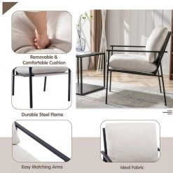 Rustic Gray Metal Frame Linen Cushion Arm Chair (Set of 1), Sofa Chair Lounge Chair with Removable Cushion and Backrest by ANBAZAR -ANBAZAR Sales gray anbazar accent chairs 02284anna w 76 1000