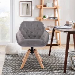 Gray Velvet Fabric Upholstery Accent Arm Chair (Set of 1), Solid Wood Tufted Arm Chair, Accent Arm Chair with Wood Legs by ANBAZAR -ANBAZAR Sales gray anbazar accent chairs 02677anna gy 31 1000