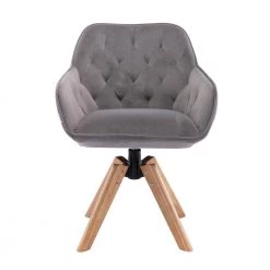 Gray Velvet Fabric Upholstery Accent Arm Chair (Set of 1), Solid Wood Tufted Arm Chair, Accent Arm Chair with Wood Legs by ANBAZAR -ANBAZAR Sales gray anbazar accent chairs 02677anna gy 44 1000