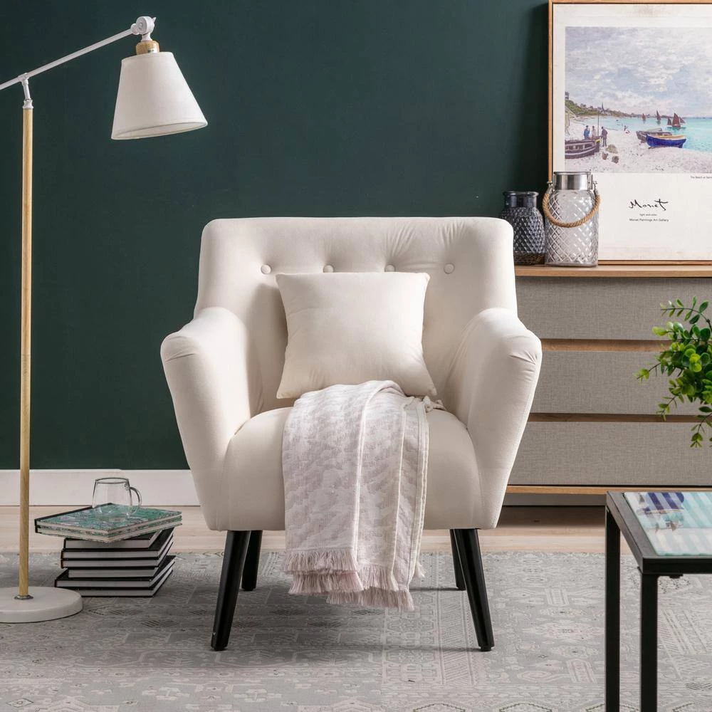 Gray Accent Chair with Pillow for Living Room, Armchair Tufted Polyester Sofa Chair for Bedroom by ANBAZAR 2 Gray Accent Chair with Pillow for Living Room, Armchair Tufted Polyester Sofa Chair for Bedroom by ANBAZAR - Image 2