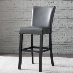 20 inches wide. Gray high back solid wood frame, high elasticity, high leg PU upholstered bar chair (Set of 2) by ANBAZAR -ANBAZAR Sales gray anbazar bar stools gj 102 g 40 1000