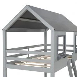 Twin Over Twin Gray Wood House Bunk Bed with Roof and Ladder by ANBAZAR 14 Twin Over Twin Gray Wood House Bunk Bed with Roof and Ladder by ANBAZAR -ANBAZAR Sales gray anbazar bunk beds 00455anna 44 1000