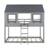 Twin Over Twin Gray Wood House Bunk Bed with Roof and Ladder by ANBAZAR