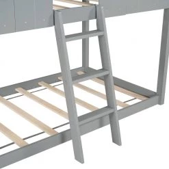 Twin Over Twin Gray Wood House Bunk Bed with Roof and Ladder by ANBAZAR 16 Twin Over Twin Gray Wood House Bunk Bed with Roof and Ladder by ANBAZAR -ANBAZAR Sales gray anbazar bunk beds 00455anna 76 1000