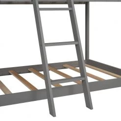 Multi-functional Twin Size Gray Wood Bunk Bed with Roof, Window and Ladder by ANBAZAR -ANBAZAR Sales gray anbazar bunk beds 00456anna 76 1000