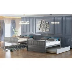 Gray Full Over Full Bunk Bed with Twin Size Trundle, Sturdy Wood Kid Bunk Bed Frame with Trundle by ANBAZAR -ANBAZAR Sales gray anbazar bunk beds 00705anna 31 1000