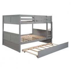 Gray Full Over Full Bunk Bed with Twin Size Trundle, Sturdy Wood Kid Bunk Bed Frame with Trundle by ANBAZAR -ANBAZAR Sales gray anbazar bunk beds 00705anna 44 1000