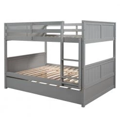 Gray Full Over Full Bunk Bed with Twin Size Trundle, Sturdy Wood Kid Bunk Bed Frame with Trundle by ANBAZAR -ANBAZAR Sales gray anbazar bunk beds 00705anna 4f 1000