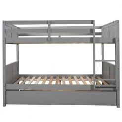 Gray Full Over Full Bunk Bed with Twin Size Trundle, Sturdy Wood Kid Bunk Bed Frame with Trundle by ANBAZAR -ANBAZAR Sales gray anbazar bunk beds 00705anna c3 1000