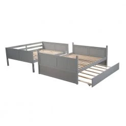 Gray Full Over Full Bunk Bed with Twin Size Trundle, Sturdy Wood Kid Bunk Bed Frame with Trundle by ANBAZAR -ANBAZAR Sales gray anbazar bunk beds 00705anna fa 1000