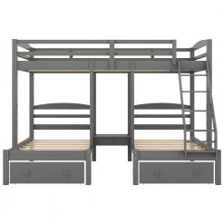 Gray L-shaped Full over Twin Bunk Beds with 2 Drawers, Wood Triple Kids Bunk Bed Frame with Ladder and Guardrails by ANBAZAR 14 Gray L-shaped Full over Twin Bunk Beds with 2 Drawers, Wood Triple Kids Bunk Bed Frame with Ladder and Guardrails by ANBAZAR -ANBAZAR Sales gray anbazar bunk beds 01083anna e 44 1000