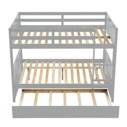 Gray Convertible Full Bunk Bed with Twin Size Pull-Out Trundle, Sturdy Wood Full Bunk Bed Frame for 2 Kids by ANBAZAR -ANBAZAR Sales gray anbazar bunk beds 01561anna e c3 1000