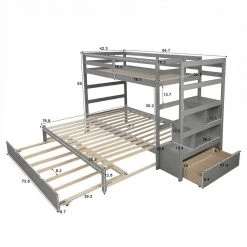 Gray Twin Over King Kids Bunk Bed with Trundle and Storage Drawers, Twin Size Wood Bunk Bed Frame with Pull-Out Trundle by ANBAZAR -ANBAZAR Sales gray anbazar bunk beds 01784anna e 1f 1000