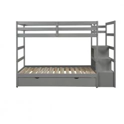 Gray Twin Over King Kids Bunk Bed with Trundle and Storage Drawers, Twin Size Wood Bunk Bed Frame with Pull-Out Trundle by ANBAZAR -ANBAZAR Sales gray anbazar bunk beds 01784anna e 4f 1000