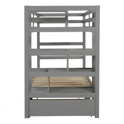 Gray Twin Over King Kids Bunk Bed with Trundle and Storage Drawers, Twin Size Wood Bunk Bed Frame with Pull-Out Trundle by ANBAZAR -ANBAZAR Sales gray anbazar bunk beds 01784anna e 76 1000