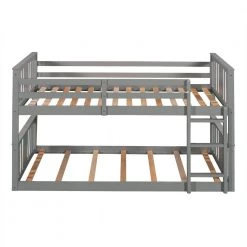 Gray Twin Low Floor Bunk Bed with Ladder, Twin Size Kids Wooden Bunk Bed Frame with Guardrail and Slats by ANBAZAR -ANBAZAR Sales gray anbazar bunk beds 01791anna e c3 1000