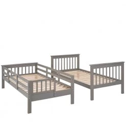 Gray Twin Bunk Bed with Stairway, Wooden Bunk Beds with Storage Shelf and Guard Rail, Wood Kids Bunk Bed Frame by ANBAZAR -ANBAZAR Sales gray anbazar bunk beds 01795anna e 76 1000