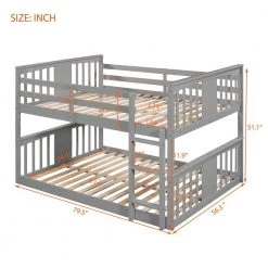 Gray Full Wood Bunk Bed Frame with Ladder and Guardrail, Full Floor Kids Bunk bed with Headboard and Footboard by ANBAZAR -ANBAZAR Sales gray anbazar bunk beds 01800anna e 1f 1000