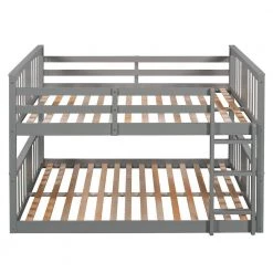 Gray Full Wood Bunk Bed Frame with Ladder and Guardrail, Full Floor Kids Bunk bed with Headboard and Footboard by ANBAZAR -ANBAZAR Sales gray anbazar bunk beds 01800anna e c3 1000