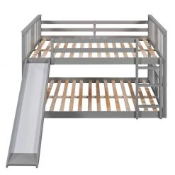Gray Full Kids Bunk Bed with Slide and Ladder, Solid Wood Floor Bunk Bed Frame with Headboard and Footbaord by ANBAZAR -ANBAZAR Sales gray anbazar bunk beds 01802anna e c3 1000