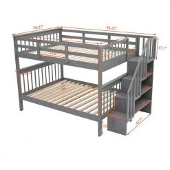 Gray Full Size Stairway Bunk Bed with Bookshelves and Guard Rail, Detachable Wood Kids Bunk Bed Frame with Staircases by ANBAZAR -ANBAZAR Sales gray anbazar bunk beds 01845anna e 1f 1000
