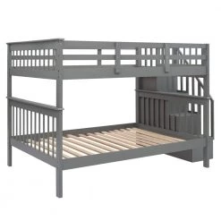 Gray Full Size Stairway Bunk Bed with Bookshelves and Guard Rail, Detachable Wood Kids Bunk Bed Frame with Staircases by ANBAZAR -ANBAZAR Sales gray anbazar bunk beds 01845anna e 44 1000