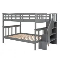 Gray Full Size Stairway Bunk Bed with Bookshelves and Guard Rail, Detachable Wood Kids Bunk Bed Frame with Staircases by ANBAZAR -ANBAZAR Sales gray anbazar bunk beds 01845anna e 4f 1000
