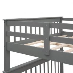 Gray Full Size Stairway Bunk Bed with Bookshelves and Guard Rail, Detachable Wood Kids Bunk Bed Frame with Staircases by ANBAZAR -ANBAZAR Sales gray anbazar bunk beds 01845anna e 76 1000