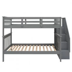 Gray Full Size Stairway Bunk Bed with Bookshelves and Guard Rail, Detachable Wood Kids Bunk Bed Frame with Staircases by ANBAZAR -ANBAZAR Sales gray anbazar bunk beds 01845anna e c3 1000