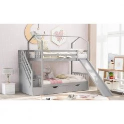 Gray Twin Kids Bunk Bed with Slide and Staircases, Wood Playhouse Bunk Bed Frame with Steps and 2 Drawers by ANBAZAR 17 Gray Twin Kids Bunk Bed with Slide and Staircases, Wood Playhouse Bunk Bed Frame with Steps and 2 Drawers by ANBAZAR -ANBAZAR Sales gray anbazar bunk beds 01863anna e 31 1000