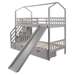 Gray Twin Kids Bunk Bed with Slide and Staircases, Wood Playhouse Bunk Bed Frame with Steps and 2 Drawers by ANBAZAR 15 Gray Twin Kids Bunk Bed with Slide and Staircases, Wood Playhouse Bunk Bed Frame with Steps and 2 Drawers by ANBAZAR -ANBAZAR Sales gray anbazar bunk beds 01863anna e fa 1000