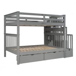 Full Bunk Bed with Stairs and 6 Storage Drawers, Solid Wood Bunk Bed with Storage Drawers, Gray by ANBAZAR -ANBAZAR Sales gray anbazar bunk beds ff118 e 4f 1000