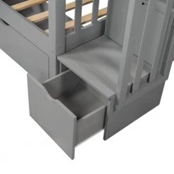 Full Bunk Bed with Stairs and 6 Storage Drawers, Solid Wood Bunk Bed with Storage Drawers, Gray by ANBAZAR -ANBAZAR Sales gray anbazar bunk beds ff118 e fa 1000