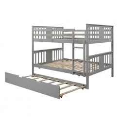 Full Over Full Bunk Beds with Trundle for Kids Teens Adult, Detachable Wood Full Bunk Bed Frame Gray by ANBAZAR -ANBAZAR Sales gray anbazar bunk beds ff79 e 44 1000