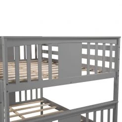 Full Over Full Bunk Beds with Trundle for Kids Teens Adult, Detachable Wood Full Bunk Bed Frame Gray by ANBAZAR -ANBAZAR Sales gray anbazar bunk beds ff79 e 77 1000