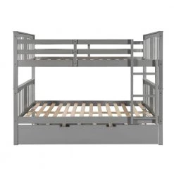 Full Over Full Bunk Beds with Trundle for Kids Teens Adult, Detachable Wood Full Bunk Bed Frame Gray by ANBAZAR -ANBAZAR Sales gray anbazar bunk beds ff79 e a0 1000
