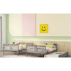 Full Over Full Bunk Beds with Trundle for Kids Teens Adult, Detachable Wood Full Bunk Bed Frame Gray by ANBAZAR -ANBAZAR Sales gray anbazar bunk beds ff79 e fa 1000