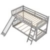 Gray Twin Bunk Bed with Convertible Slide and Ladder, Floor Bunk Beds for Kids, No Box Spring Needed by ANBAZAR